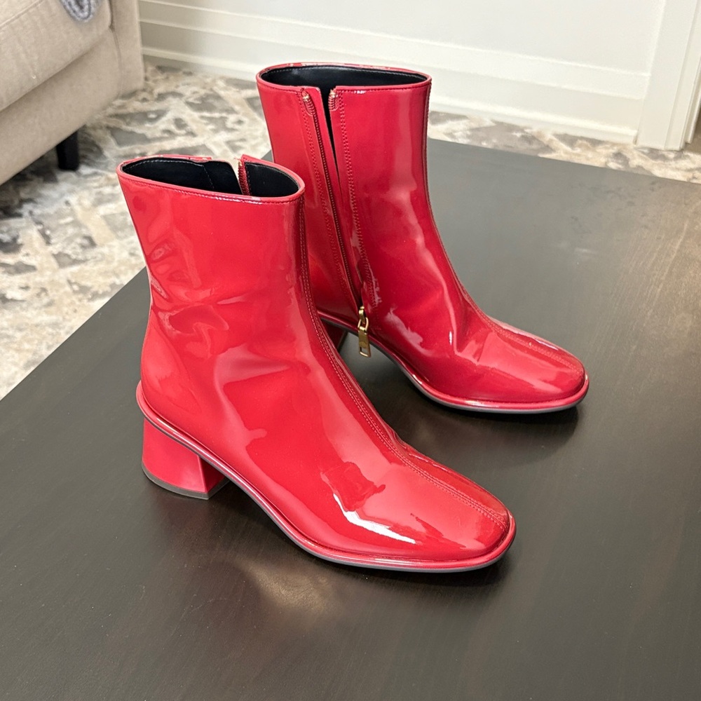 Coach Red Patent Leather Ankle Booties